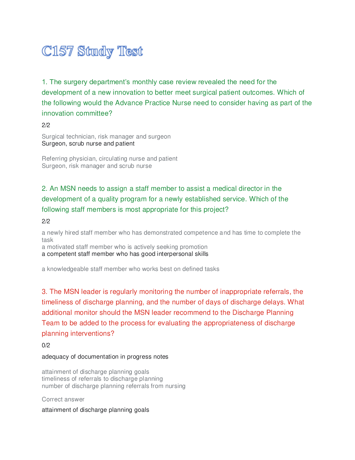 Preview of WGU C157 - Study Test 2020 (100% correct)